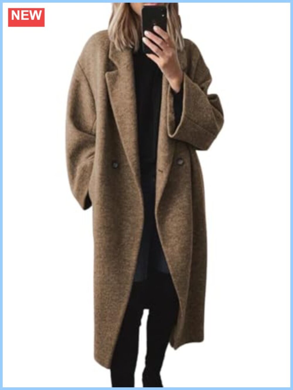 Women's Winter Double Breasted Wool Blend Pea Coat Long Sleeve Notch Lapel